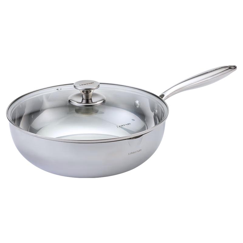 凌丰炒锅316L不锈钢炒菜锅无涂层煎炒多功能锅电磁炉燃气灶通用