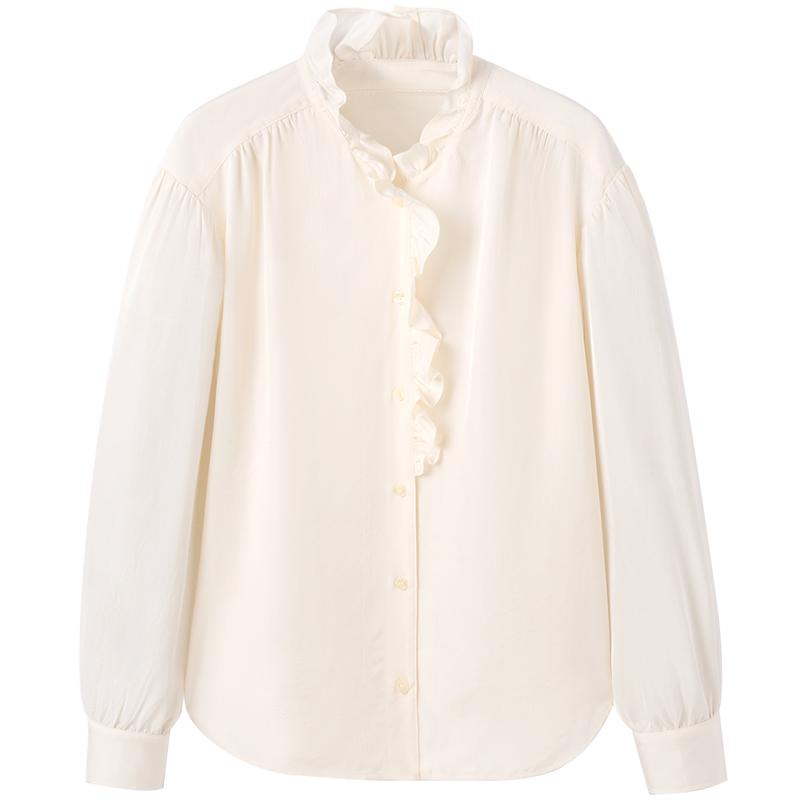 【荷叶边百搭衬衫】冬法式灯笼袖长袖季女士气质通勤内搭衬衣