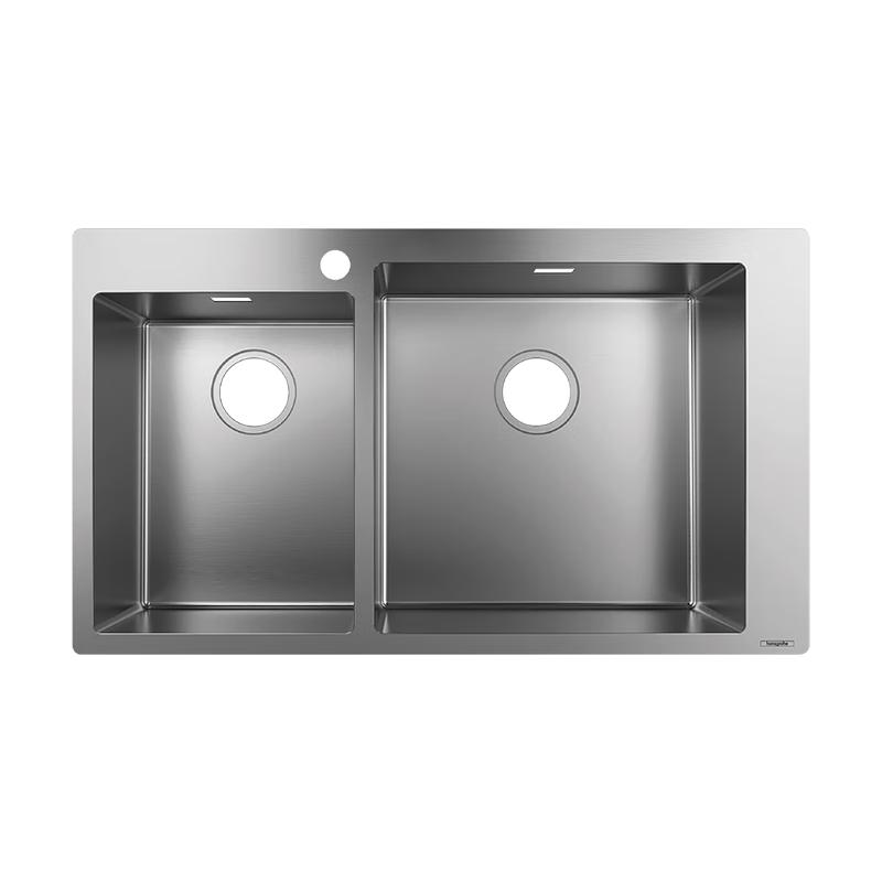 汉斯格雅（Hansgrohe）厨房水槽304不锈钢水槽台上安装大小双槽