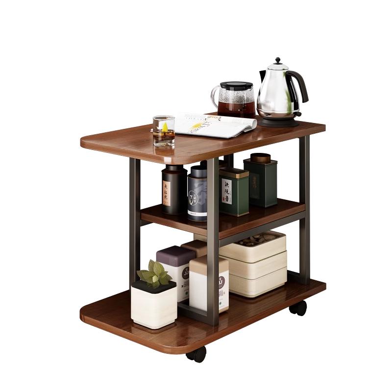 分界线 边桌茶几小户型沙发边几可移动茶桌客厅多功能收纳角几茶水桌 H166C胡桃色+黑架60*30cm