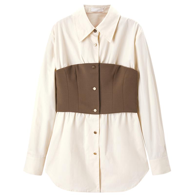 【撞色拼接衬衫】女式衬衫通勤冬翻领
