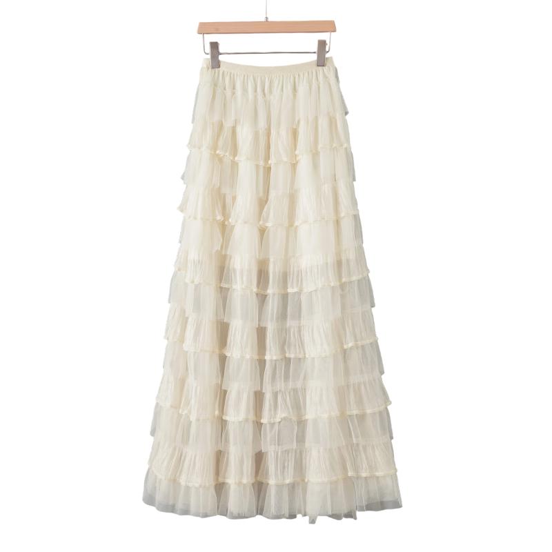 晚白【断码清仓拼手速】夏款少女芭蕾风薄纱裙休闲纯色网纱大摆半身裙