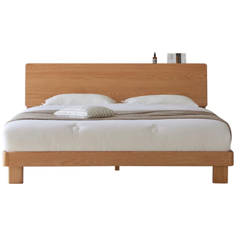 原始原素实木床橡木北欧现代简约卧室双人床1.8x2米大床低体床 L701G