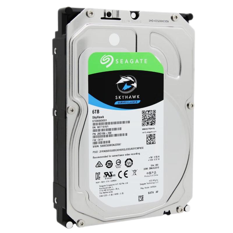 SEAGATE 希捷 酷鹰SkyHawk系列 3.5英寸监控级硬盘 6TB 256MB(5400rpm、SMR)ST6000VX001