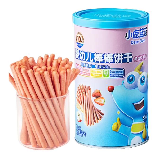 小鹿蓝蓝婴幼儿棒棒饼干婴儿手指饼干儿童宝宝零食磨牙棒草莓苹果味130g