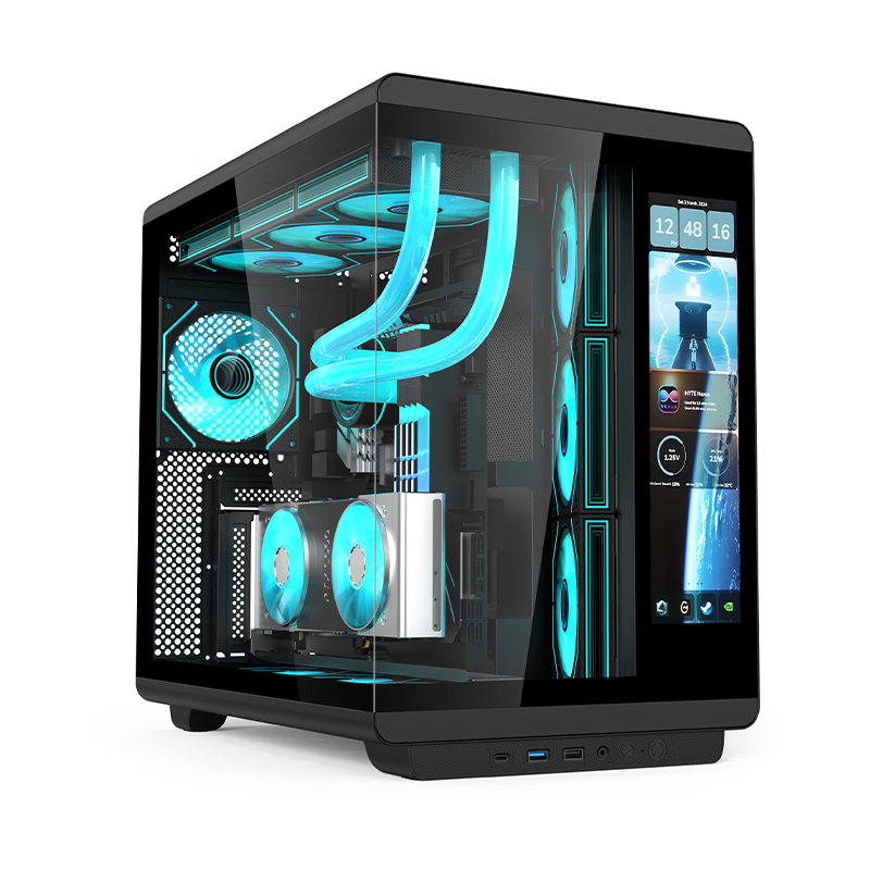 硕一鲲鹏CH1+台式机电脑ATX机箱白色侧透屏幕数显海景房360水冷LCD屏竖插显卡 鲲鹏CH1L【LCD长屏】首发价追加50台现货