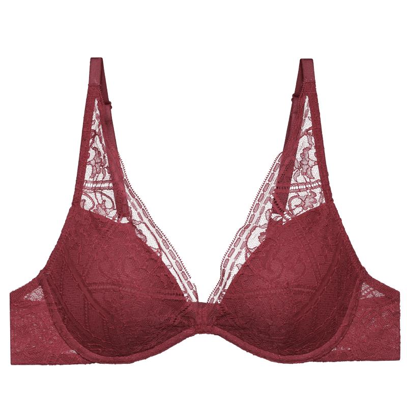 爱慕NYC女性感空气蕾丝时尚红色含红品聚拢薄模杯文胸AN110191