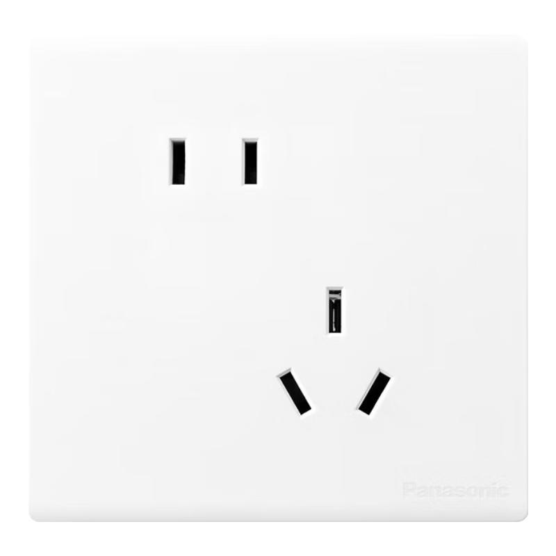 松下插座面板开关暗装五孔插座usb三孔空调插座一二开双多控灵趣白色 斜五孔插座