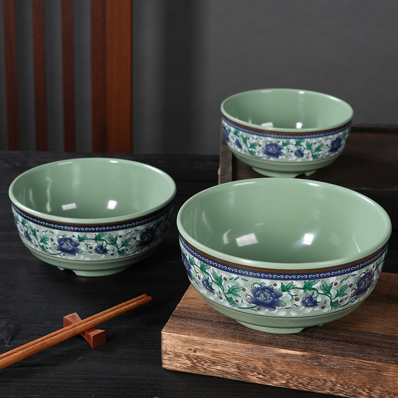 食品级密胺碗青花仿瓷碗快餐碗大碗汤碗米饭碗粥碗粉碗塑料碗商用