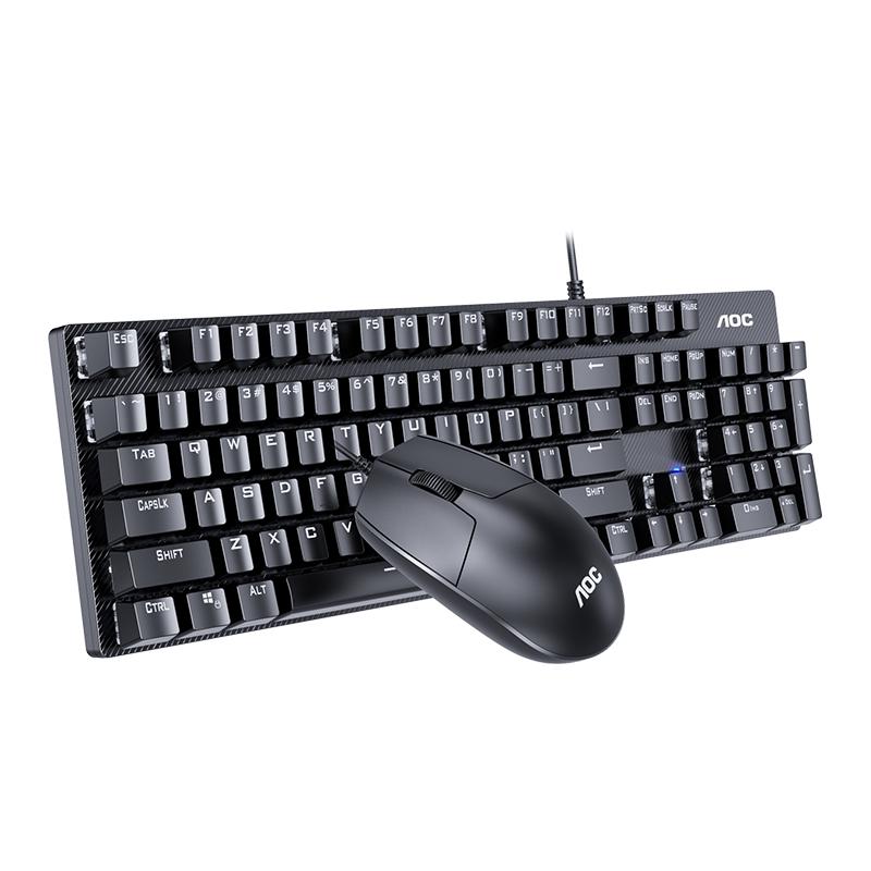 AOC GK410 机械键盘 青轴+MS100鼠标 键鼠套装 黑色
