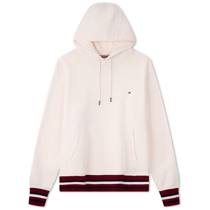 TOMMY HILFIGER 男装休闲拼色合身版抓绒连帽套头卫衣MW0MW32680 米白色YBH XS