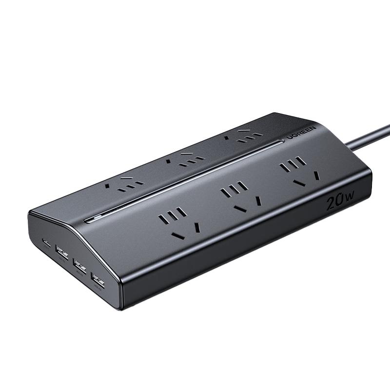 绿联（UGREEN）T620桌面充电站不挡插口排插氮化镓20W快充USB插座插排拖线板接线板多功能桌面拓展家用宿舍办公