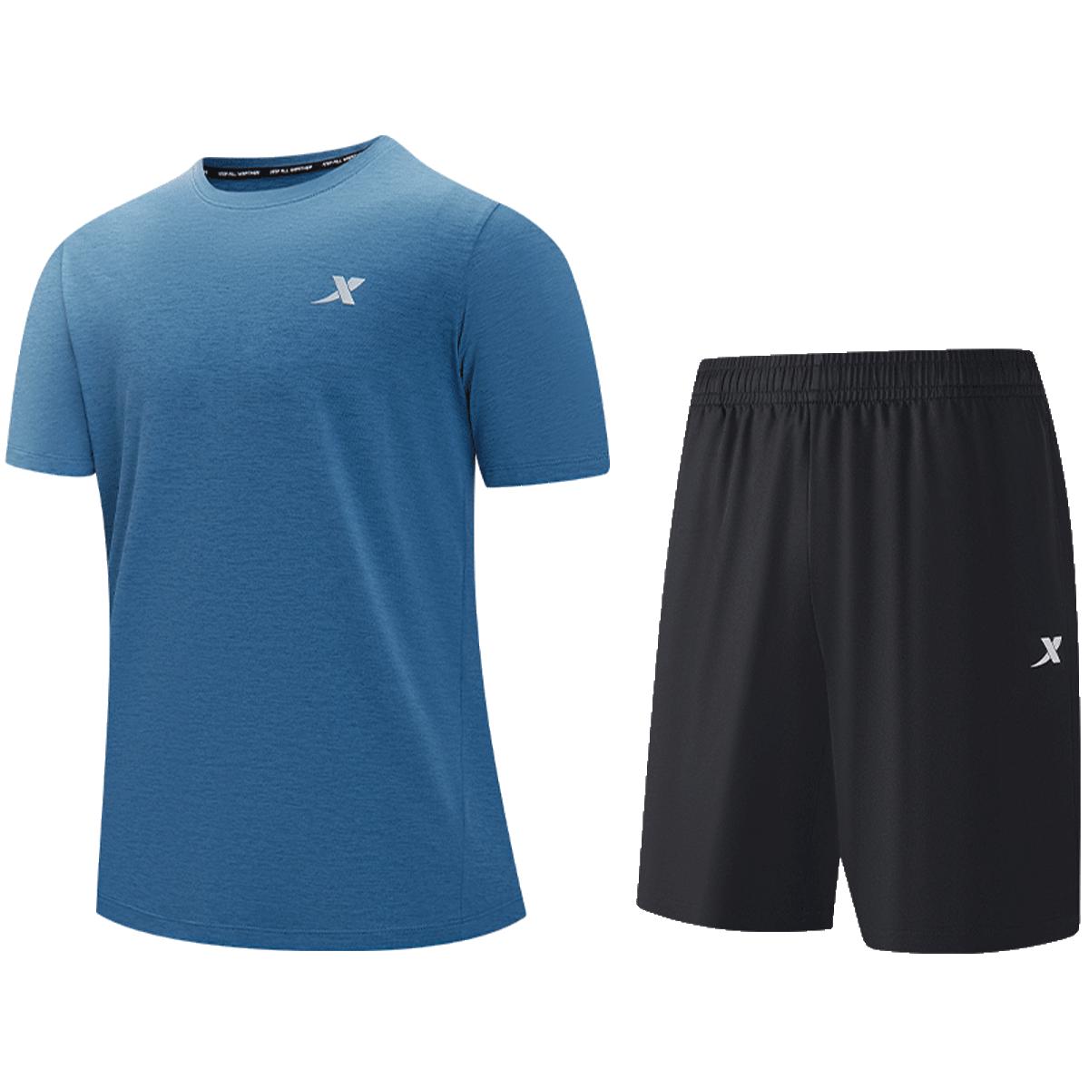 特步 XTEP【速干套装】运动套装男夏季透气短袖短裤训练运动服团队套装