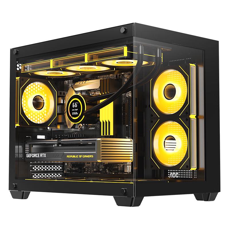 AOCCG392B黑色 MATX游戏台式电脑主机箱 支持360水冷/无立柱270°海景房/9风扇位/左右分仓