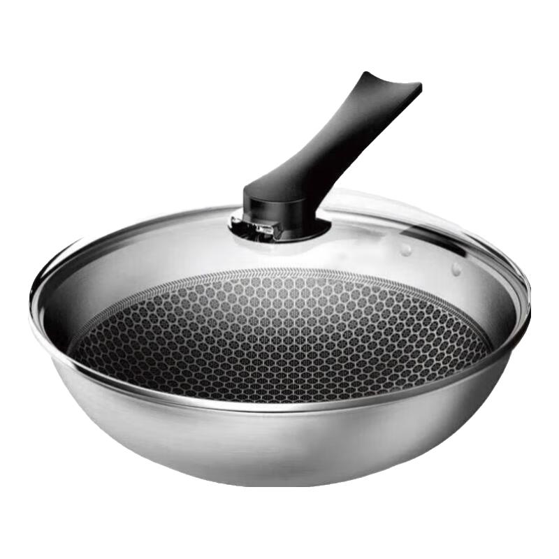 康巴赫不粘炒锅少油烟不粘锅304不锈钢炒锅少油烟平底炒菜锅电磁炉通用 32cm