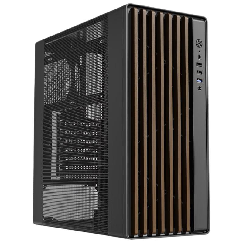 爱国者（aigo）御风N20黑色 台式机电脑主机箱  ATX主板/木艺风道机箱/栅格式网孔散热面板