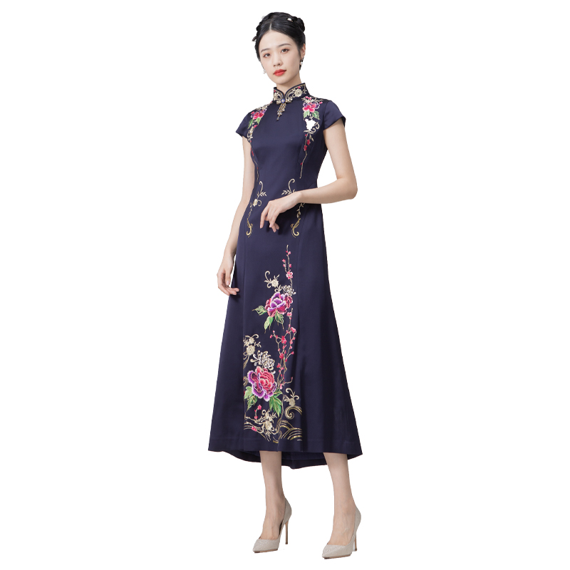 Londee/龙笛款春夏精美牡丹刺绣中式敬酒礼服连衣裙旗袍9S26682