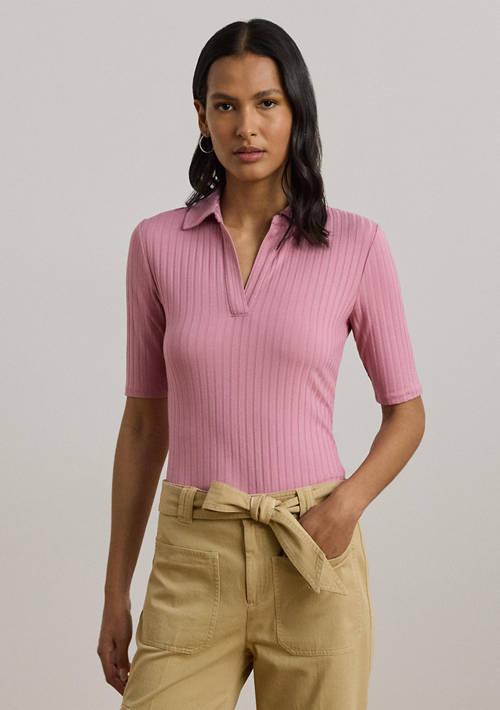 Ralph Lauren Women S Rib Knit Elbow Sleeve Polo T Shirt