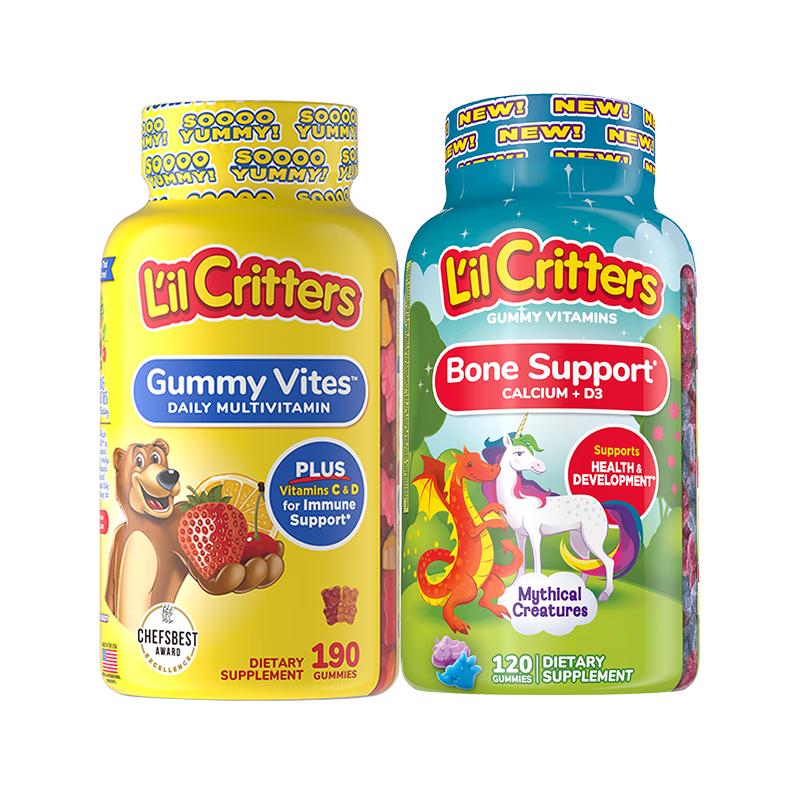 小熊糖（L'ilCritters）丽贵儿童复合维生素软糖190粒+独角兽优钙软糖120粒0防腐营养包 