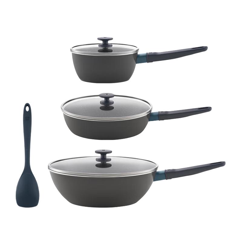 ZWILLING 双立人 不粘锅炒锅炒菜锅平底煎锅少油烟电磁炉通用厨具多用锅 4件套
