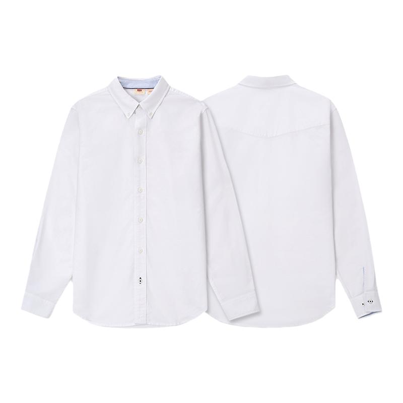 Levi's李维斯男士美式复古刺绣休闲简约商务通勤条纹长袖翻领衬衫