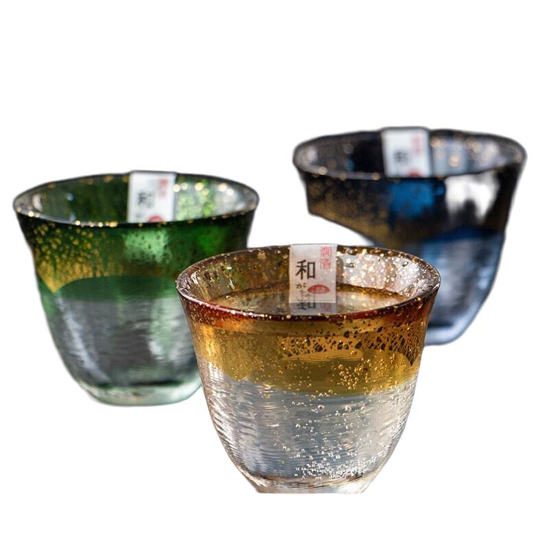 美浓烧 MinoYaki 美浓烧 日本和温金箔手工玻璃酒杯 75m 金箔琥珀色