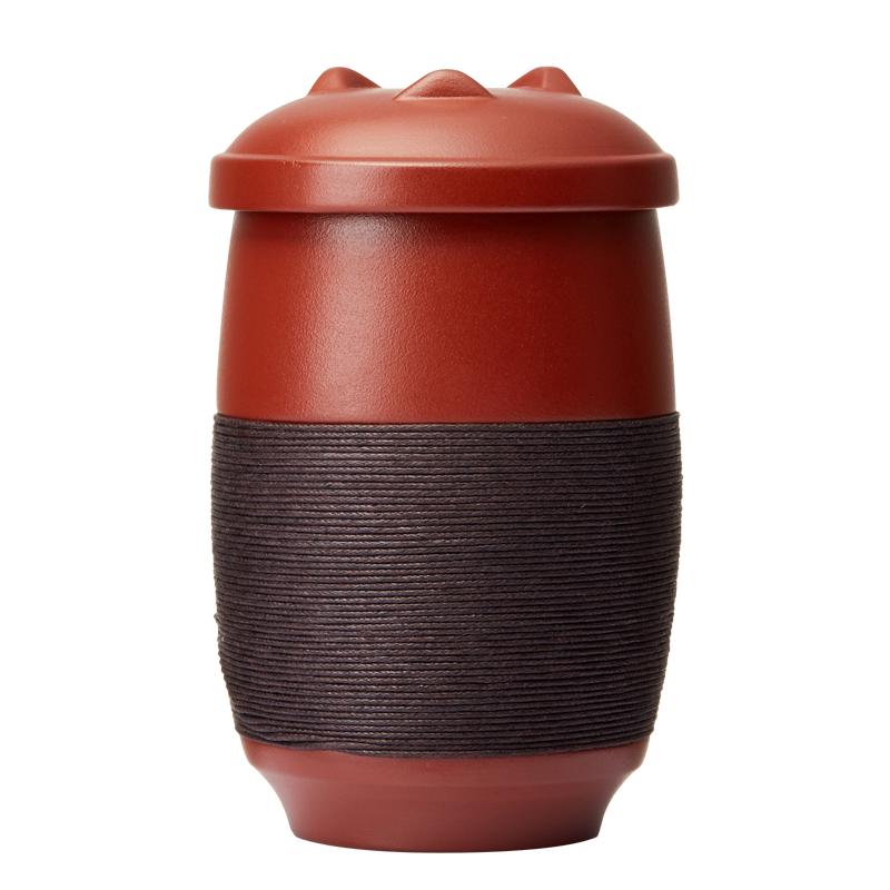 尊壶 茶杯紫砂杯旅行便携快客杯茶水分离三件套茶具水杯过滤带盖主人杯 描金圆腹杯420ml