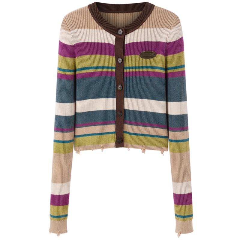 圆领水洗开衫春秋款正肩针织外套