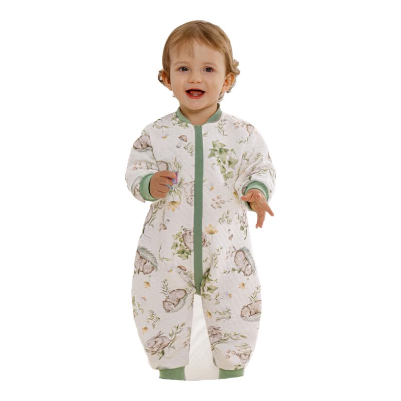 欧孕（OUYUN）睡袋婴儿春秋款空气层夹棉儿童分腿宝宝防踢被子纯棉保暖 森林夜曲【春秋17-25℃】 100码-身高90-105-年龄2-4岁