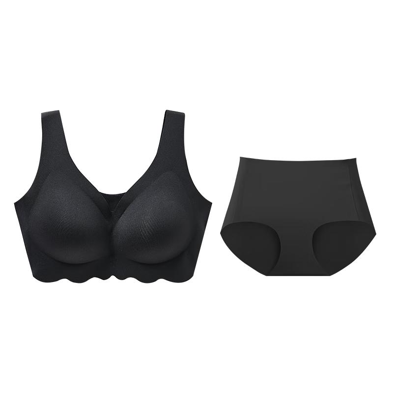 都市丽人内衣女无尺码均码光面无痕聚拢无钢圈文胸罩套装2B351N 黑色
