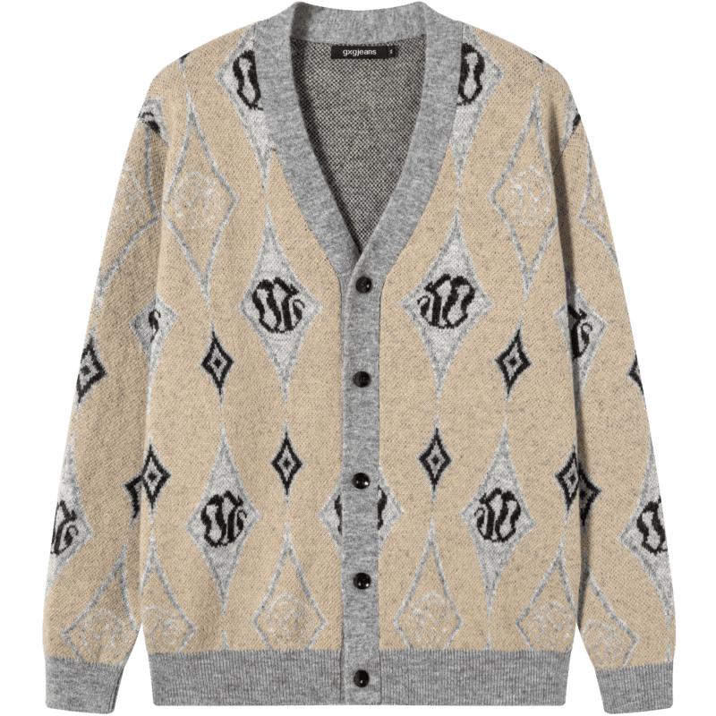 2024年冬季卡其色马海毛开襟毛衫男式毛衣男