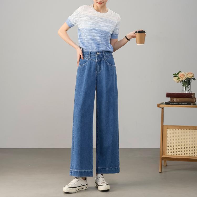 时尚宽松垂感九分牛仔裤女2025夏季通勤百搭显瘦直筒阔腿裤子