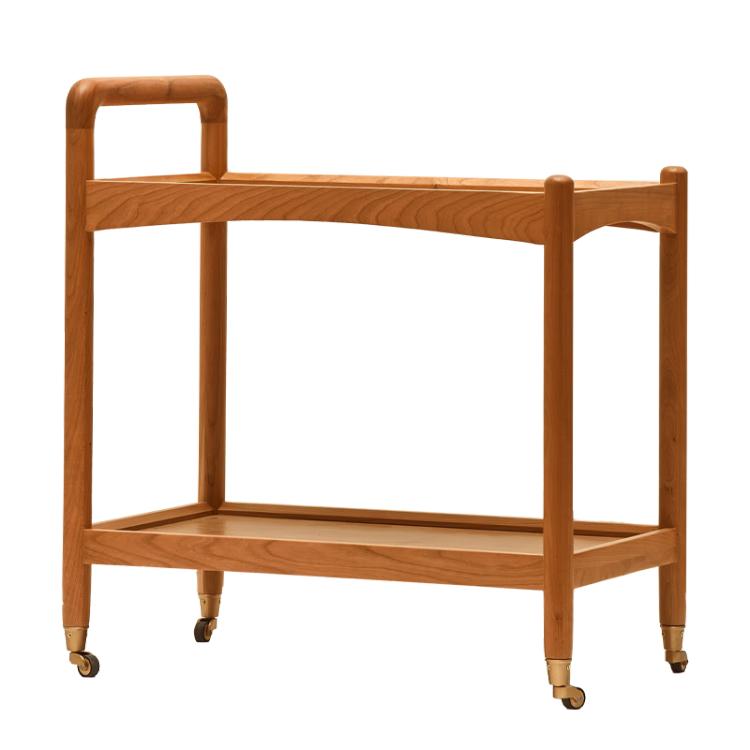 原始原素实木边几复古樱桃木小推车客厅双层边桌可移动边几L1183