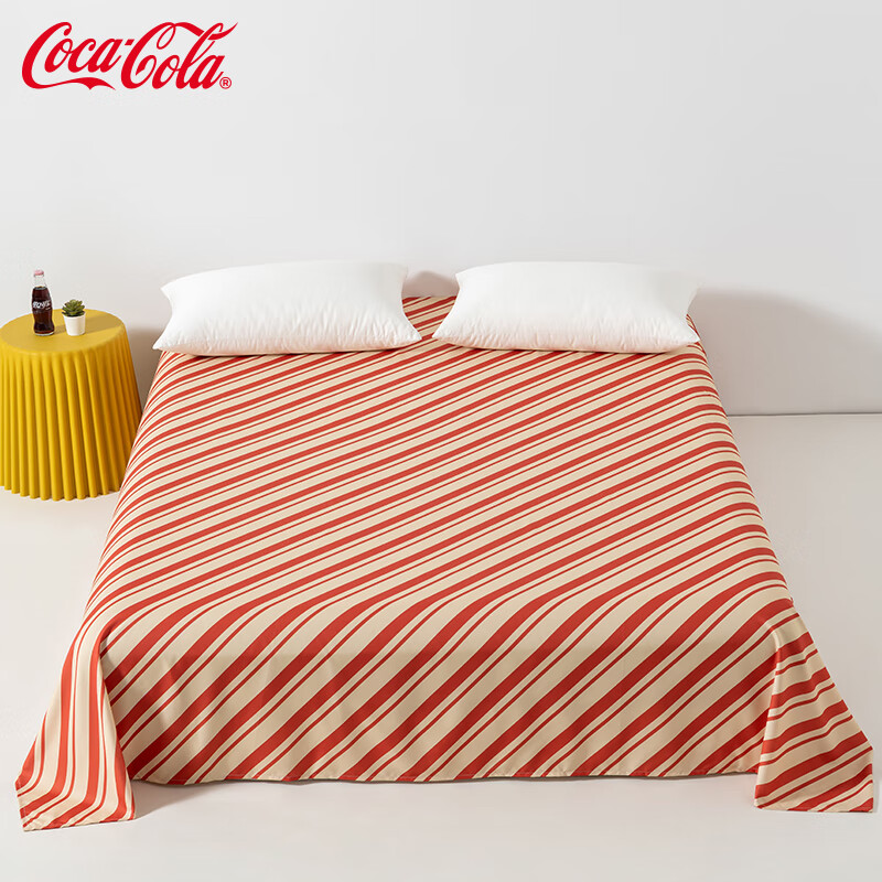 可口可乐 Coca-Cola亲肤磨毛加厚床单单件防脏被罩 荣耀红白 230cm*245cm
