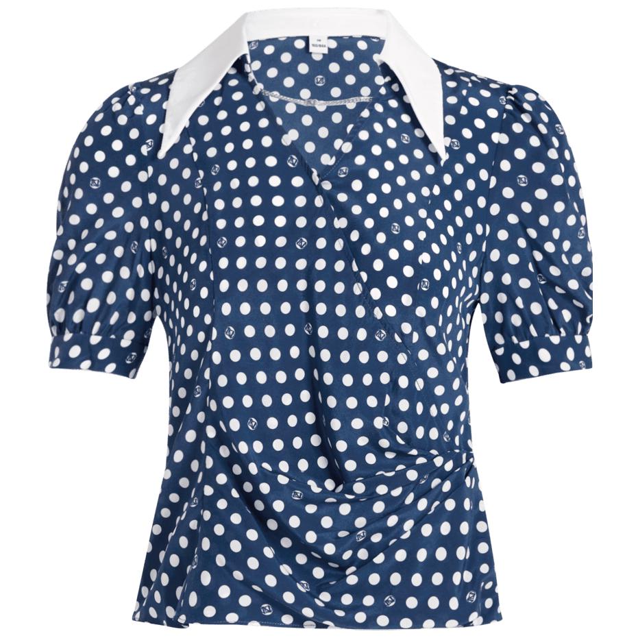 【真丝】夏季桑蚕丝时尚气质波点衬衫女真丝短袖衬衣