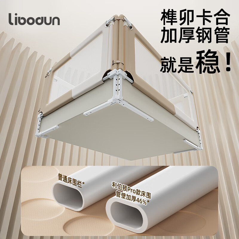 利伯顿（LIBODUN）婴儿床围栏宝宝防摔床上防护栏儿童床边档板升降床围挡一面栏 PRO款-月光米（下拉链款） 1.8米一面