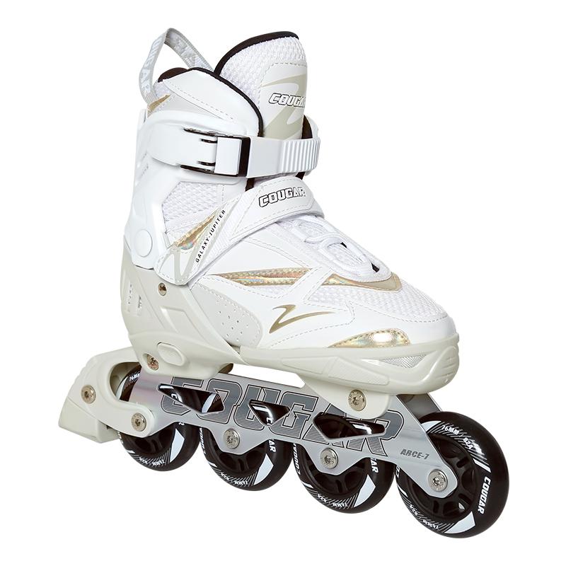美洲狮（COUGAR）溜冰鞋成人休闲轮滑旱冰鞋可调码直排男女花式滑冰 白金色 单鞋L（36~39）码