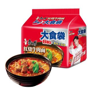 康师傅 方便面 大食袋红烧牛肉面五连包145g*5 泡面袋装速食 方便食品