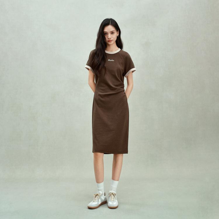 系列OCH.夏装 刺绣撞色收腰休闲抽褶插肩连衣裙女