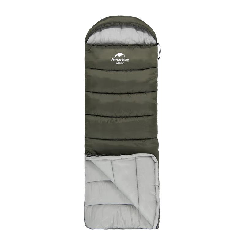 NatureHike挪客户外U系列信封带帽睡袋秋冬可拼接加厚睡被成人户外露营防寒保暖 (11~14°C)中空棉/艾叶青(U150)