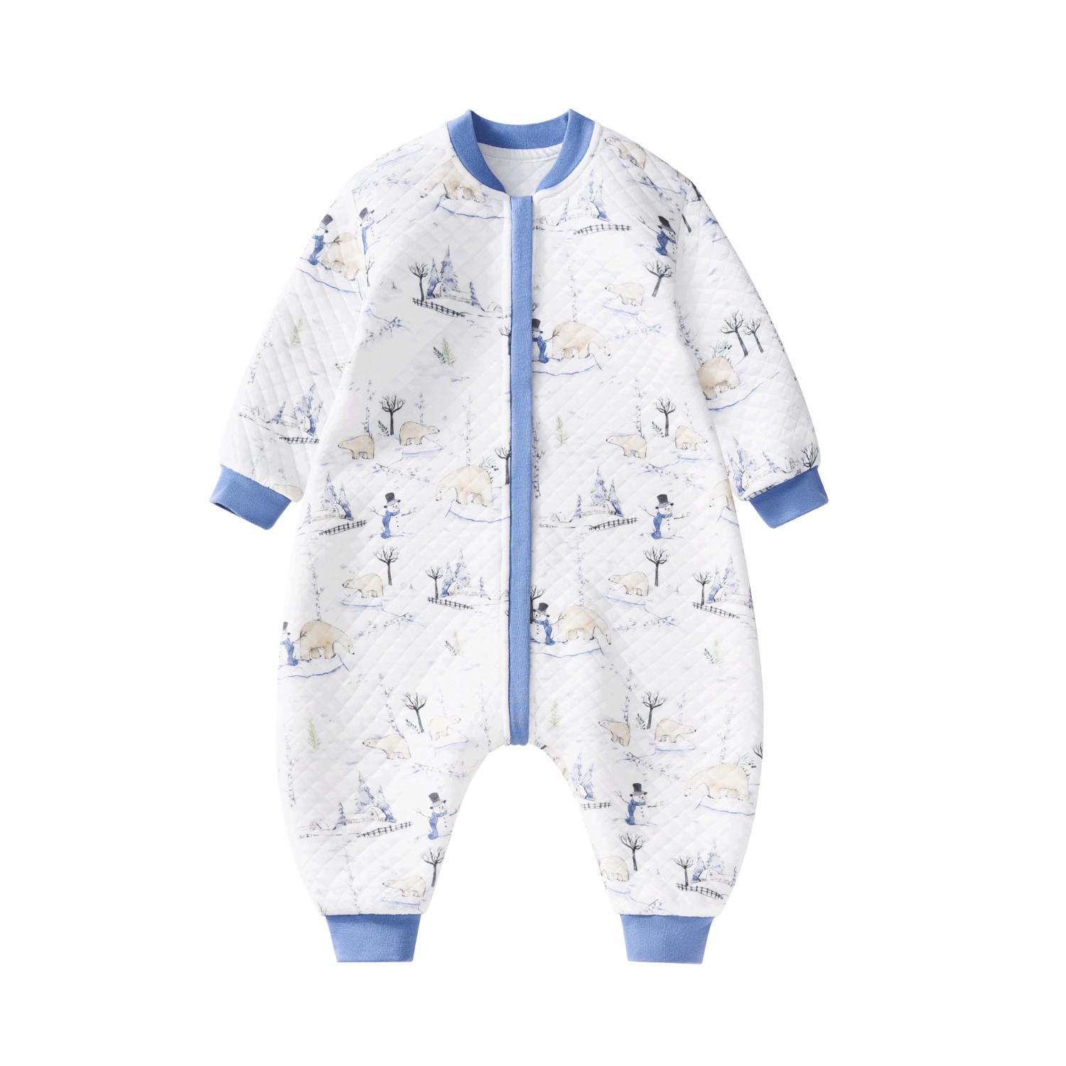 欧孕（OUYUN）睡袋婴儿春秋款空气层夹棉儿童分腿宝宝防踢被子纯棉保暖 极地白熊【春秋17-25℃】 80码-身高55-80-年龄3-18月