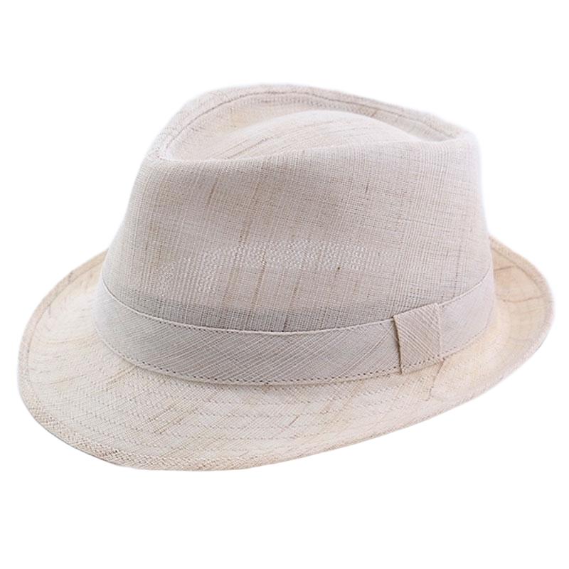 百帽王 高档天然纯麻礼帽男英伦绅士帽夏季遮阳帽亚麻苎麻草帽中老年帽 米白  100%天然苎麻 可调节加大(60-61)CM