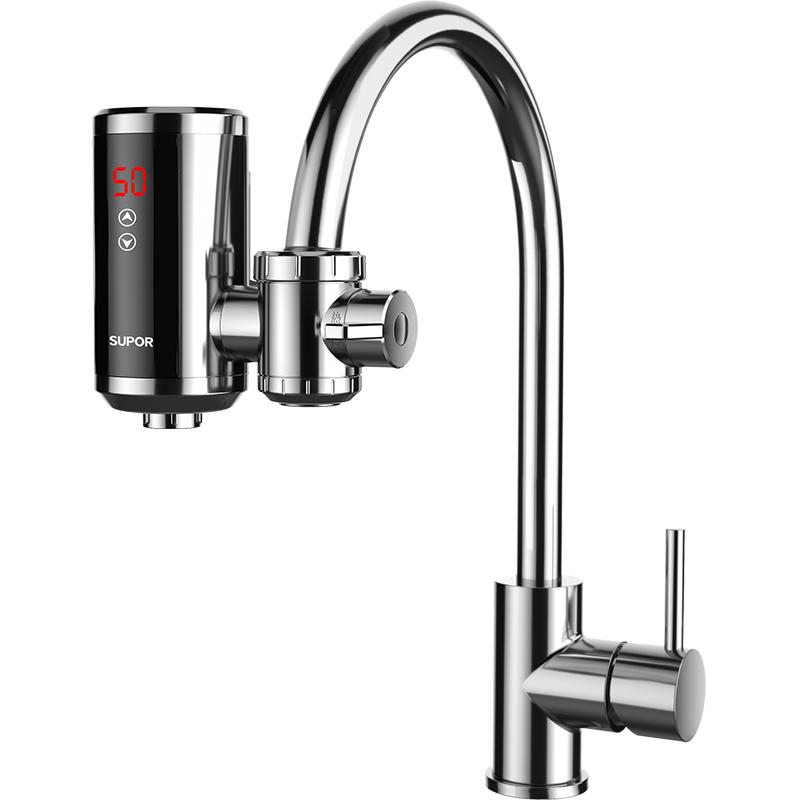 SUPOR 苏泊尔 电热水龙头免安装速热家用即热式快速加热小厨宝电热水器冷热两用过水热厨房宝 银色+漏保