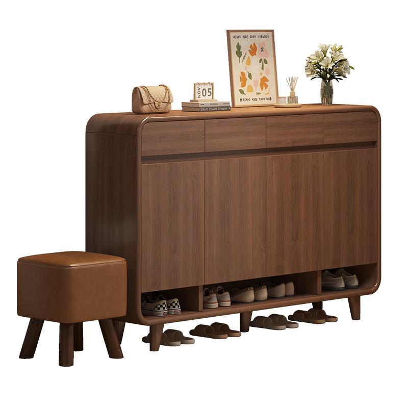 米客米家实木鞋柜家用入户玄关柜防撞收纳柜大容量储物柜靠墙圆角鞋架 【密度板+实木腿】檀木色82cm 组装（自行安装）