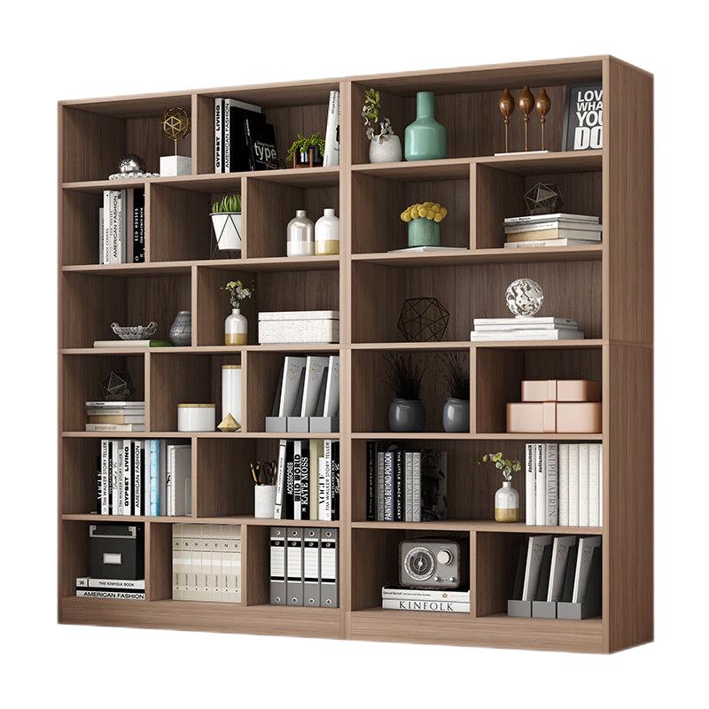 实采（SHICY）新品书架落地客厅置物架靠墙家用格子收纳柜子储物架书房图书馆书柜 【三组合款】270cm-原木纹色