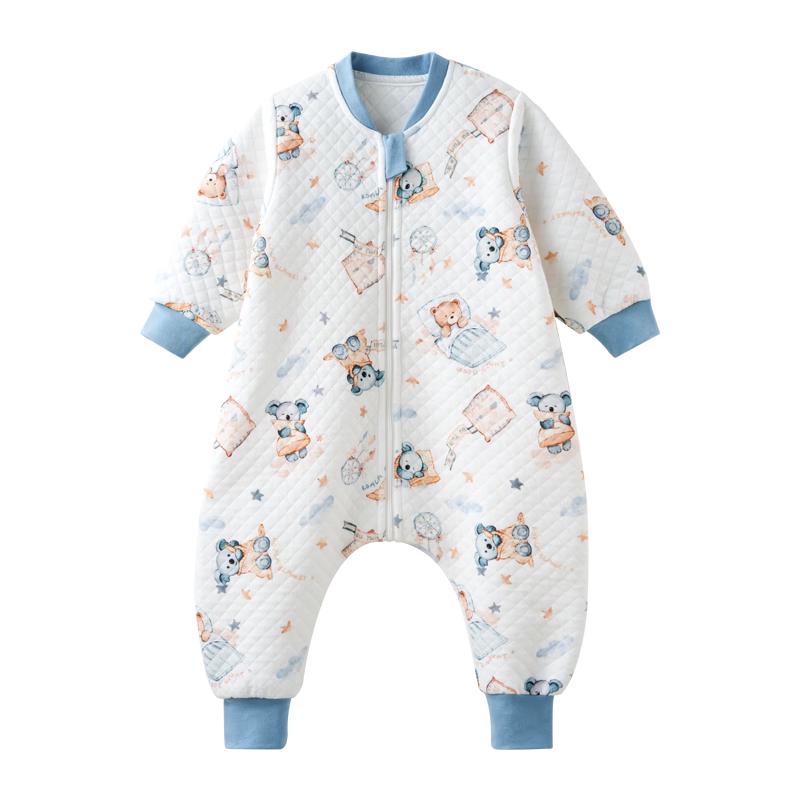 欧孕（OUYUN）睡袋婴儿春秋款空气层夹棉儿童分腿宝宝防踢被子纯棉保暖 森林夜曲【春秋17-25℃】 80码-身高55-80-年龄3-18月