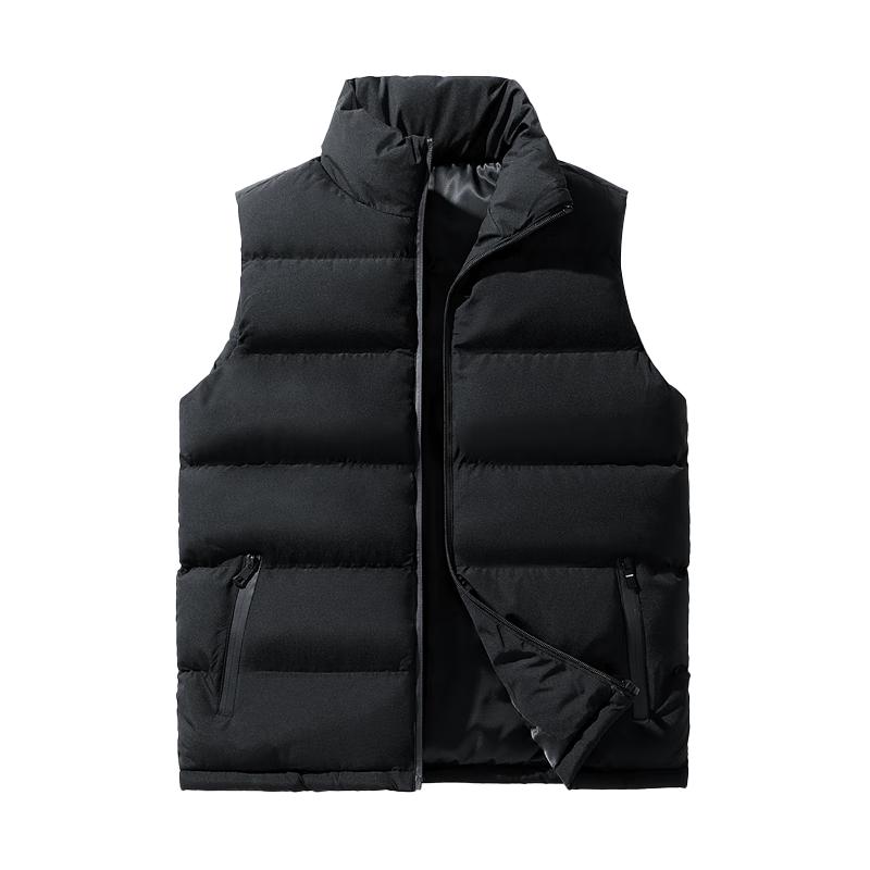 GLM森马集团品牌棉服马甲男士冬季百搭加厚保暖运动背心男装外套 黑色 XL（120斤-140斤）