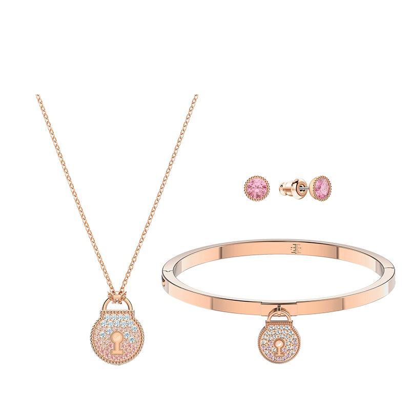 SWAROVSKI 施华洛世奇 兰心锁爱系列 5568030 爱心锁项链 38cm+爱心锁手镯 5.8cm+圆形耳钉