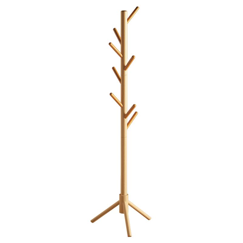 喻品实木衣帽架衣架落地挂衣架客厅阳台卧室衣服架MJ68三角腿原木色