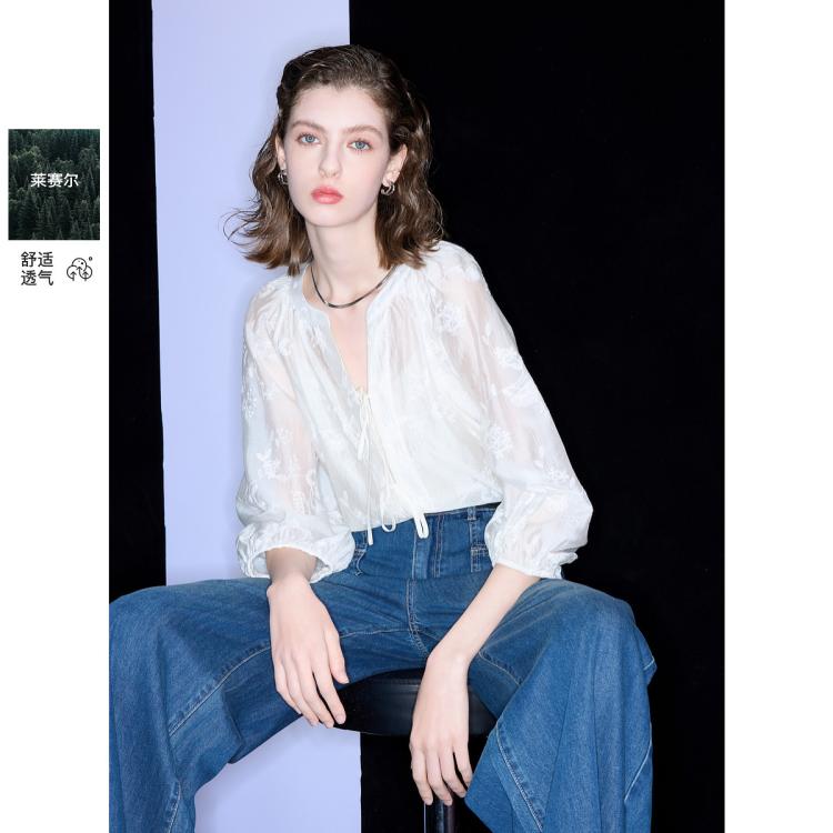 【ibudu系列】2025春夏宽松两件套绣花莱赛尔衬衫